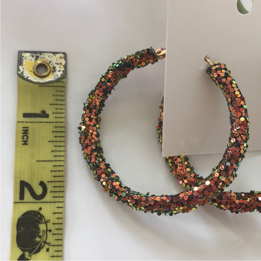 Glitter Hoop Earrings in Black & Gold - Picture 3 of 4